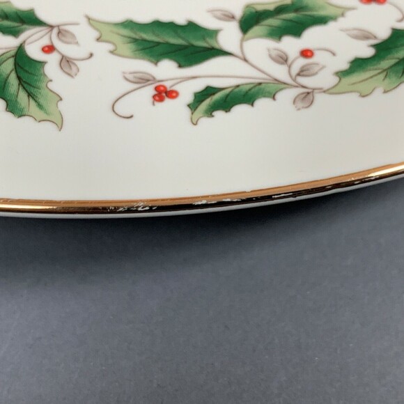 Royal Limited Holly Holiday Chop Charger Plate Gold Trim Berries Japan - Picture 6 of 6